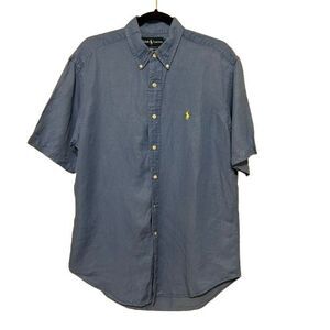 Ralph Lauren Classic Fit Button Down Short Sleeve Shirt Medium Blue Linen Silk